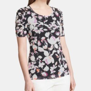 DKNY Women's Ruched Short Sleeve Blouse